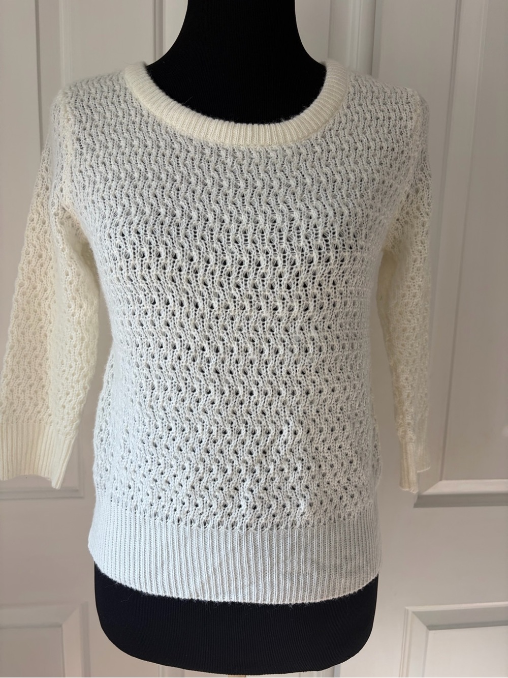 dELiA*s Cream Open-Weave Crewneck Sweater Y2K